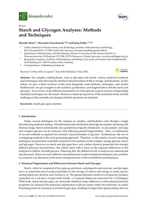 (PDF) Starch and Glycogen Analyses: Methods and .